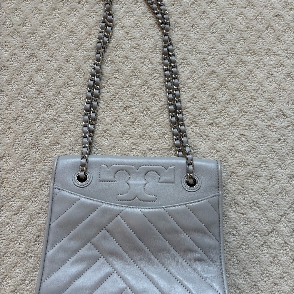 Tory Burch Light Gray Quilted Shoulder Bag /chain strap